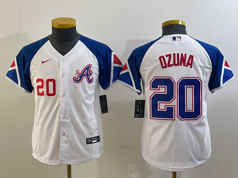 Youth Atlanta Braves #20 Marcell Ozuna Number White 2023 City Connect Cool Base Stitched Jerseys->mlb youth jerseys->MLB Jersey